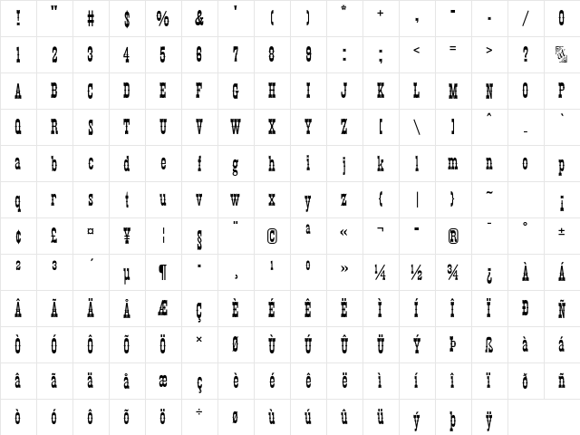 Buffalo Gal MT Std Regular  glyph index
