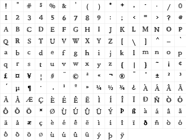 Indigo Regular  glyph index