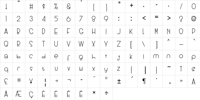 Arian Geralde Regular  glyph index