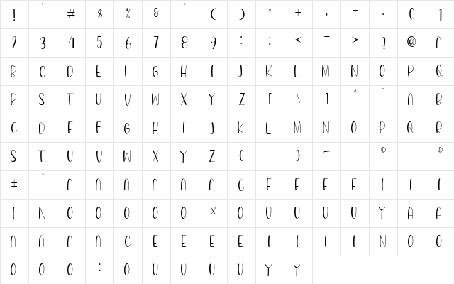 Winter Moments Regular  glyph index