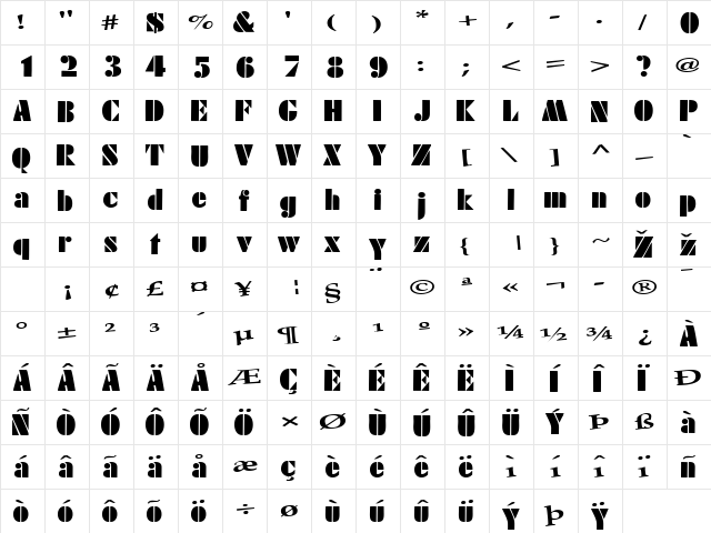 EXCESS Regular  glyph index