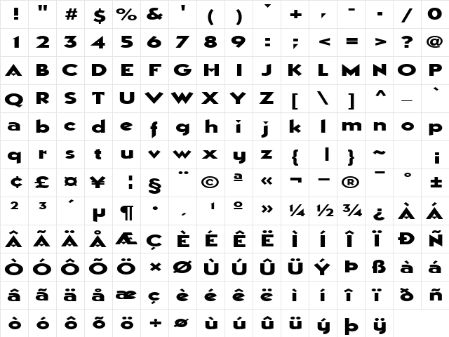 ManhattanExtended Regular  glyph index