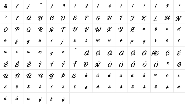 Lumpia Brush Free Regular  glyph index