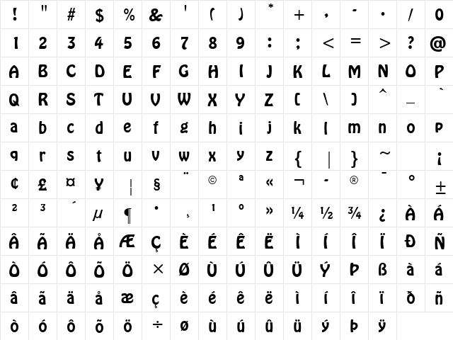 Hobo Medium ATT Regular  glyph index