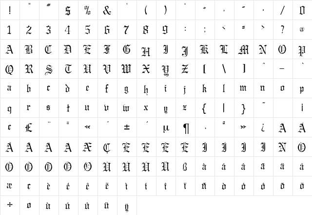GregorDB Normal  glyph index
