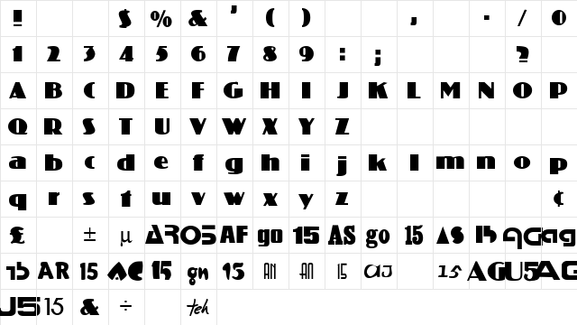 CHANTI Regular  glyph index