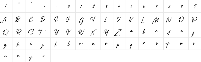 Lancaste Script Demo Regular  glyph index