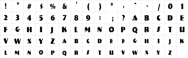 NatividadCondensed Regular  glyph index