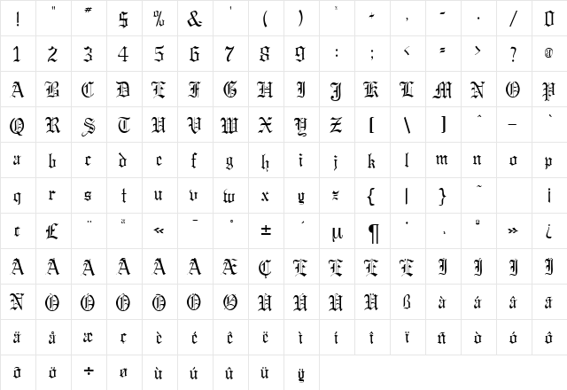 Gregorian DB Regular  glyph index