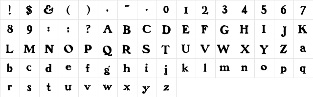 FrankFont Regular  glyph index