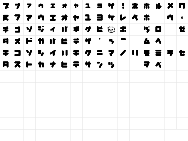 copike kana Regular  glyph index