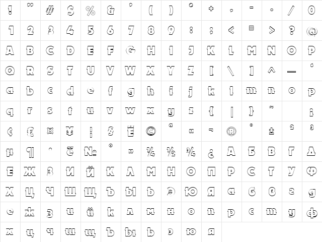 DynarOutline Bold  glyph index