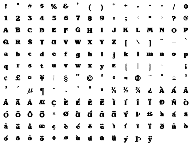 Krone Contour Regular  glyph index