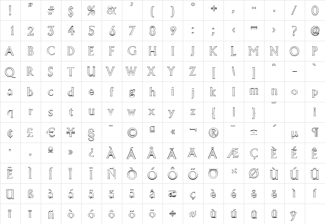 AdelonOutline Regular  glyph index
