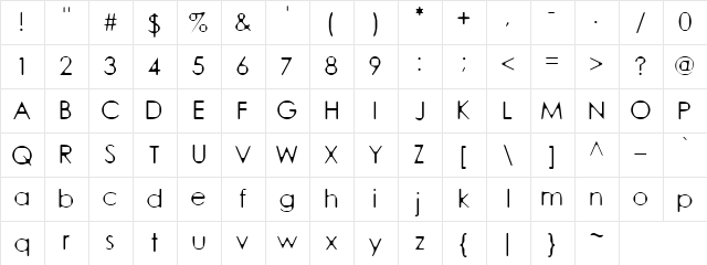 Quares Regular  glyph index