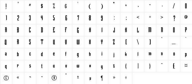 FinistC Regular  glyph index