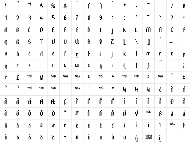 LeeBee Schwarz Regular  glyph index