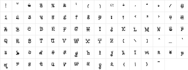 Good Morning Regular  glyph index