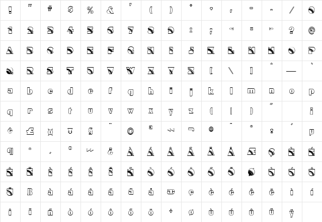 Rhodes Regular  glyph index