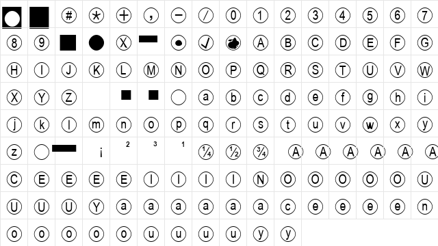 ALSCAN Regular  glyph index