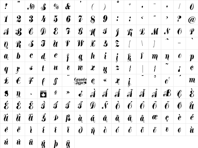 Treasury Alt Regular  glyph index