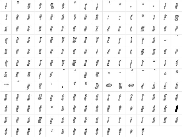 Y-Files Engraved Italic Italic  glyph index