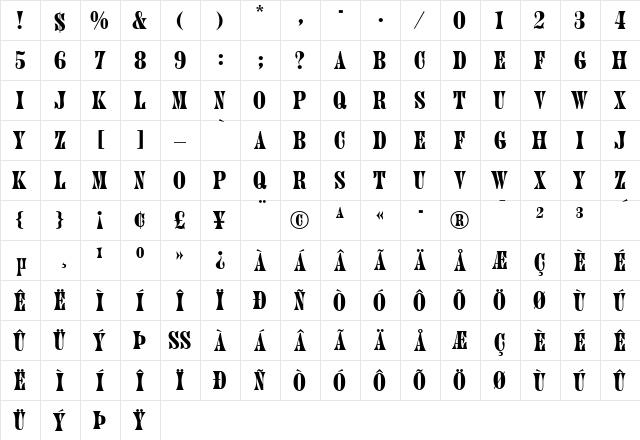 Juniper Regular  glyph index