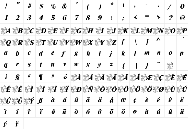 Cupido Becker Normal  glyph index