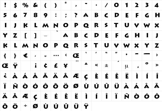 KryptaBold Regular  glyph index