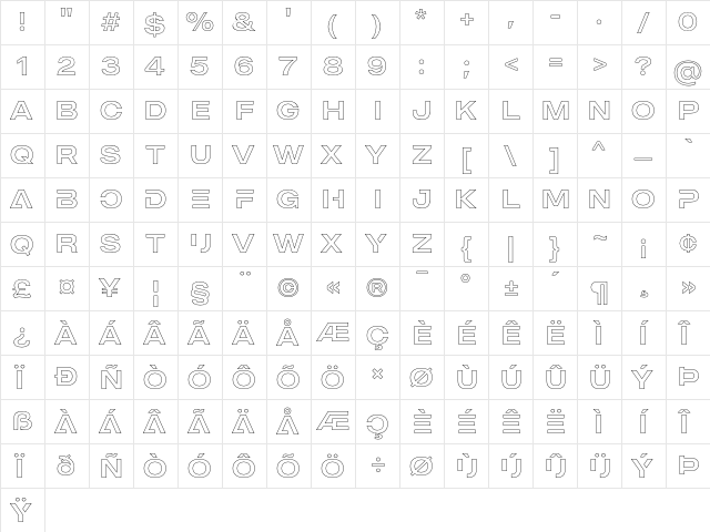 MADE Outer Sans Outline Alt Regular  glyph index
