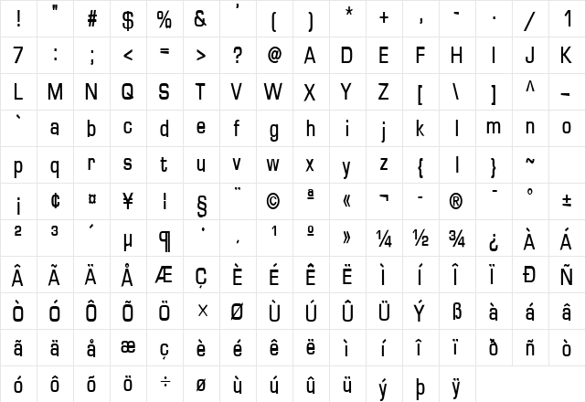 Eurasia-Condensed Bold  glyph index