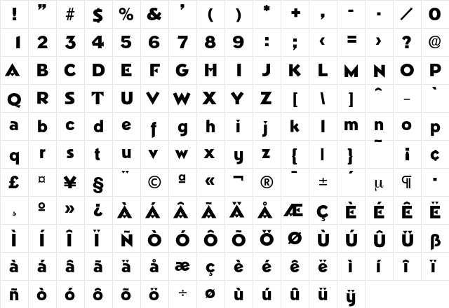 Napoli-ExtraBold Regular  glyph index