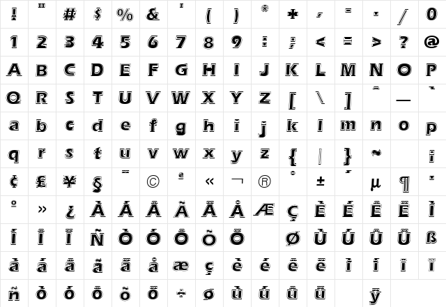 Eras Regular  glyph index
