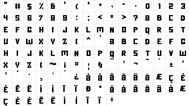 Summer Square Regular  glyph index