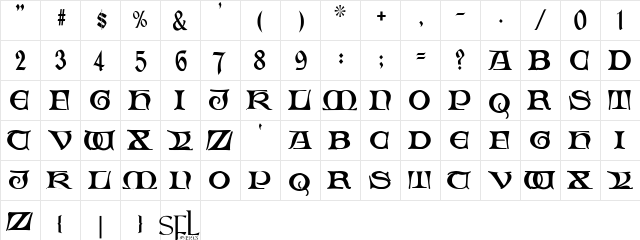 Fabliaux Regular  glyph index