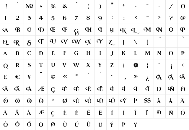 LHF Lakeside Country 3 Regular  glyph index