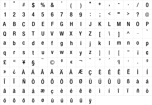 Colnova DemiBold  glyph index