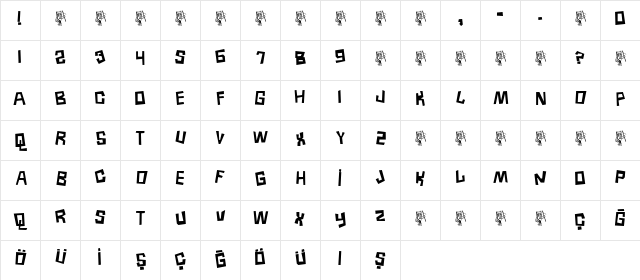 TR Borneo Regular  glyph index