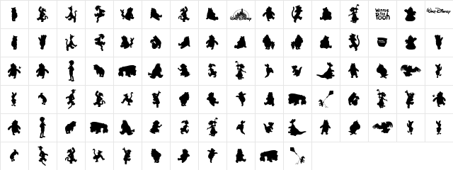 Winnie Silhouettes Regular  glyph index