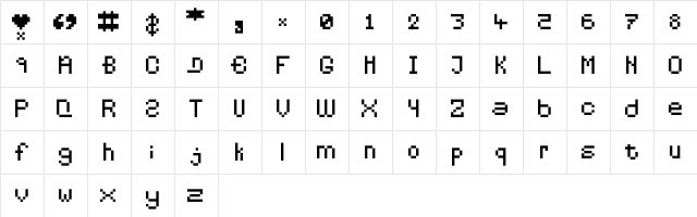 Pixelates Regular  glyph index