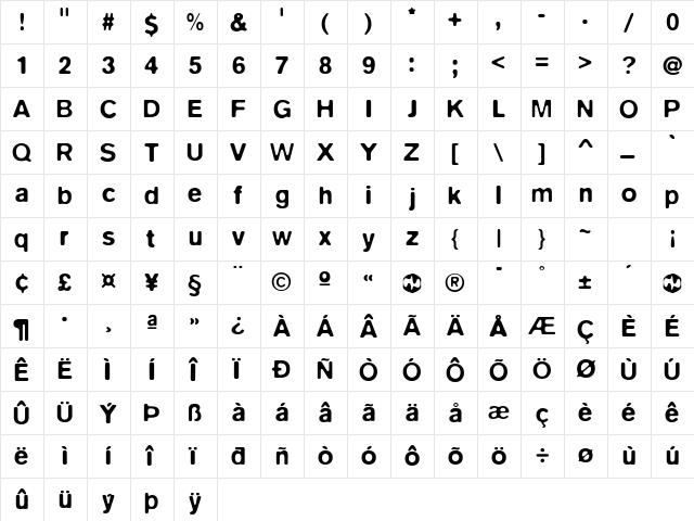 Blur Medium  glyph index