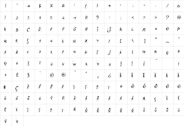 Cat Scratch Regular  glyph index
