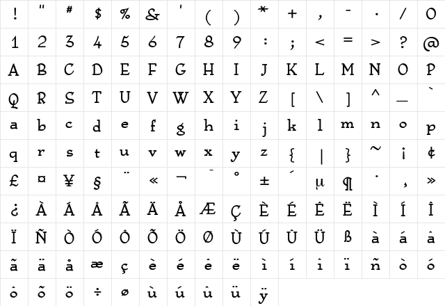 NympheBold Regular  glyph index