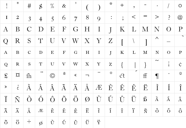 CaslonC37 LightAlternates  glyph index