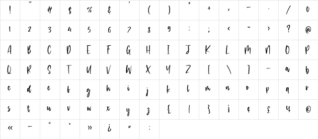 dreamfoster Regular  glyph index