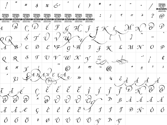 Caravela PERSONAL USE ONLY Regular  glyph index