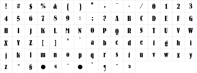 BernhardC Regular  glyph index