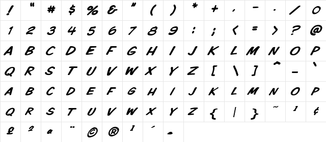 VTCKomixationSCItalic Regular  glyph index