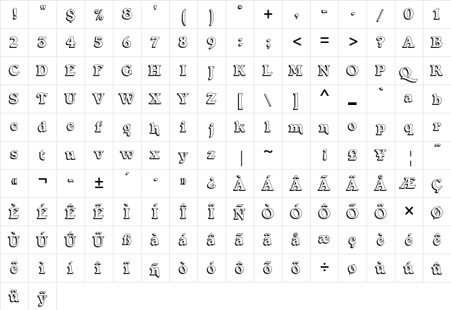 Forest Shaded Std Regular  glyph index