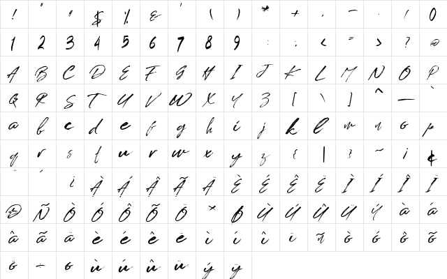 BRUSH TANGSE Regular  glyph index